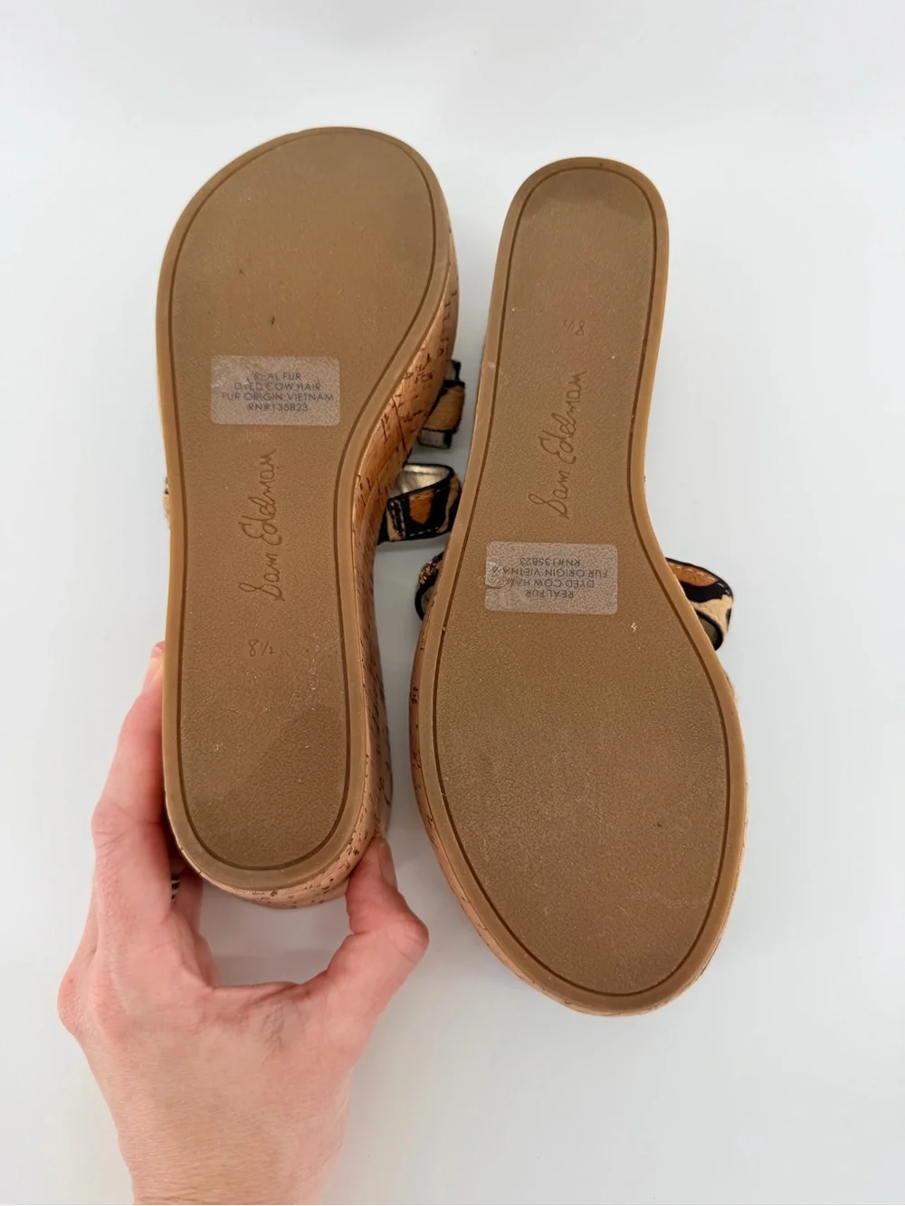 Sam Edelman Leopard Print Regis Slide Cork Wedges in Tan and Black